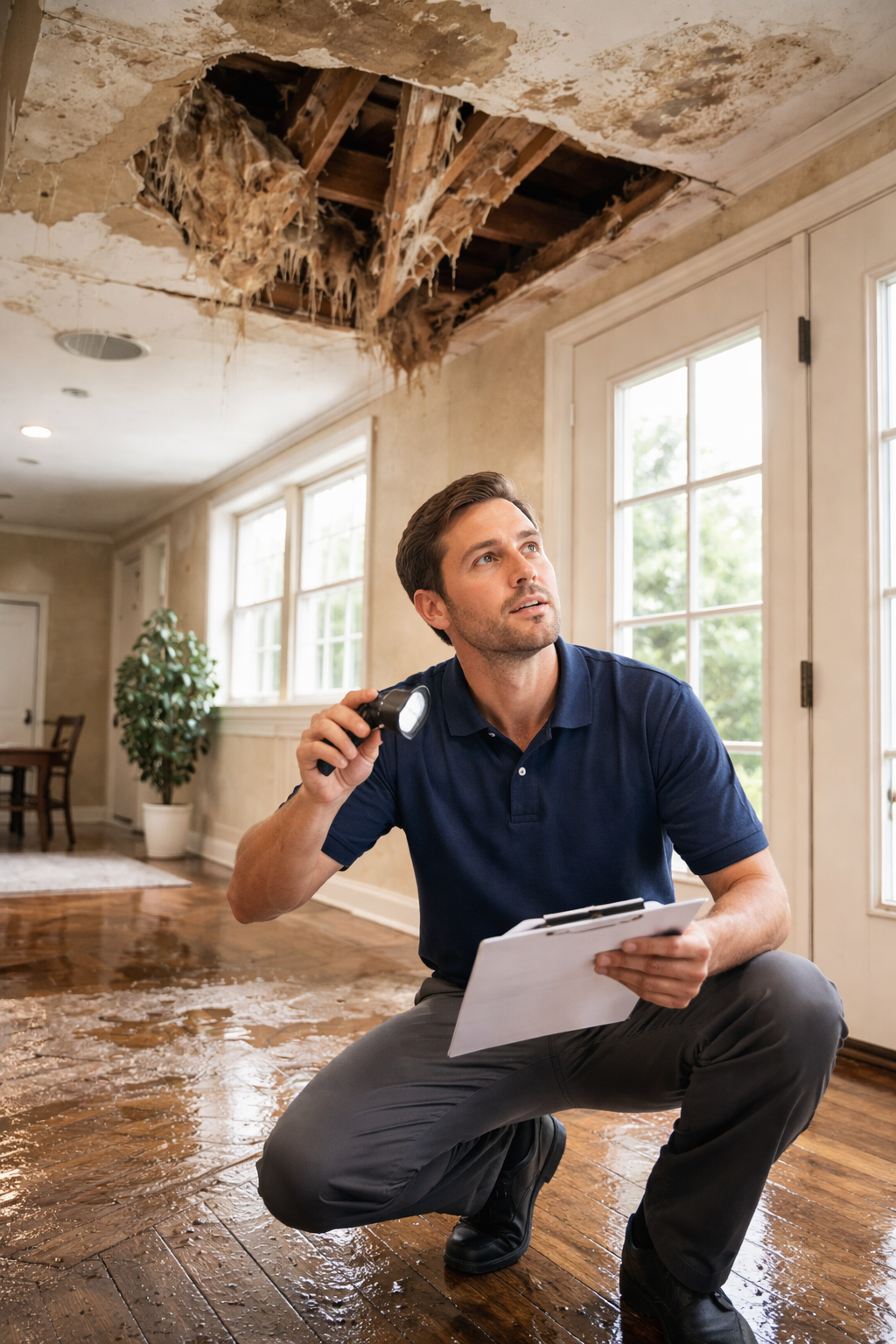 Insurance Adjuster Inspects Water Damage